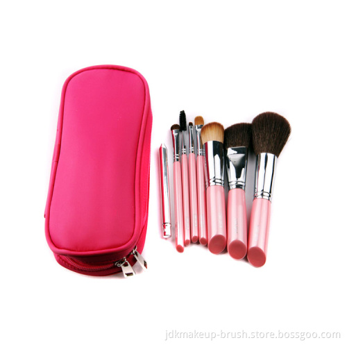 8pcs Pink Makeup Brush Kit With Zipper Pouch